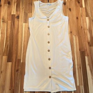 Mod Cloth Cream Ribbed Button Tank Dress Small NWOT